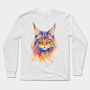 watercolor Maine Coon Cat Long Sleeve T-Shirt